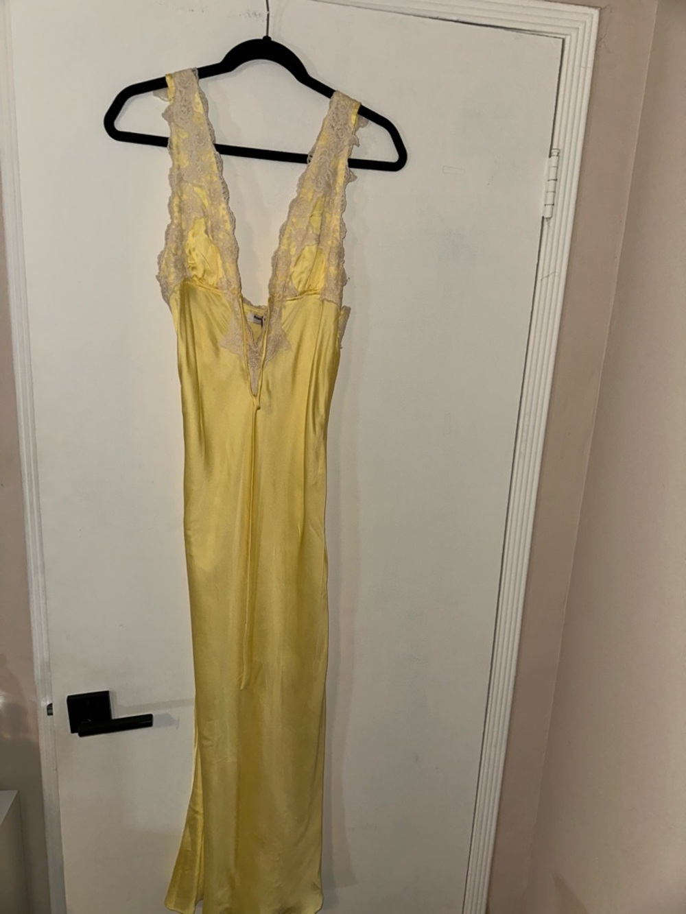 Rumored Yellow Satin Lace-Trim Slip Dress - Picture 7 of 11